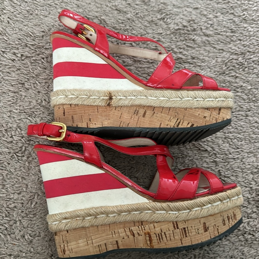 New Prada Wedges size 38 Orange Red Striped